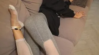 Horny Sexy Roommate in Ripped Leggings was Caught Masturbaiting