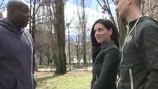 Wife slut makes a blow job to a big black cock