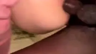 Plump ebony tugging a big white cock close up and loving it