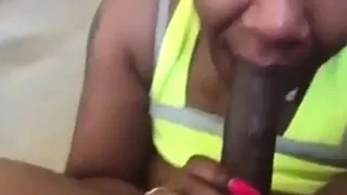 Big tit blonde gives blowjob to big cock