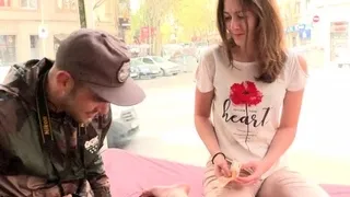 Small titted brunette teen fingering on the bed