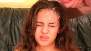 Bukkake party facials for British redhead MILF