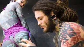 Alt dominatrix pegging tattooed worker