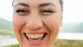 Beautiful Brunette Big Boobs Rides Fake Cock