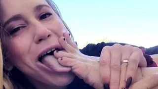 Hot brunette foot fetish play