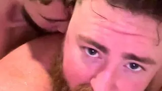 Hot gay men bareback gangbang and creampie licking action