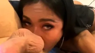 Skinny brunette MILF sucks and fucks a big cock