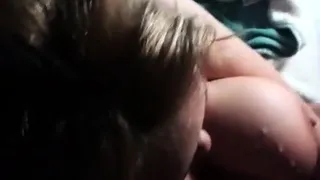 Massive cumshot on her big boobs