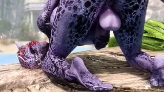 Dickgirl argonian playing with herself by the beach