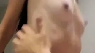 Small tit brunette amateur tugs on a big willie