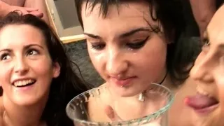 Busty amateur girlfriend group sex with facials