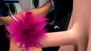 Rouge tickles penis and edges with fleshlight machine