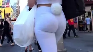 Hot bunny girl great ass in white leggings