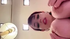 Slutty amateur flashing her big boobs in the backseat