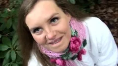 Brunette teen blowjob outdoor