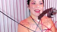 Amateur brunette double toying on webcam