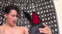 Brunette MILF sucks and fucks a big cock