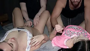 Rough foursome on the bed with horny Matty and Zoe Doll - HD