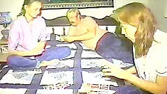 Retro video of a wild foursome in the bedroom with horny babes