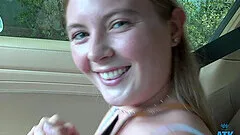 Adorable amateur Zoey Zimmer is not wearing panties in the car