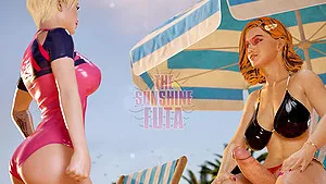 3D futa babe anal fucking her gf on the beach