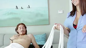 Skinny tied up dude gets his dick tortured by sexy Lexi Luna