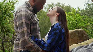 Interracial outdoor dicking in the forest with Hazel Moore