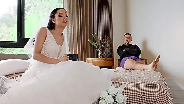 Brunette bride gets fucked by her father-in-law on the wedding day