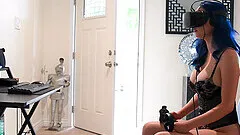 Homemade video of kinky Eve watching VR and teasing on the chair