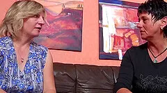 Rough FFM threesome on the sofa with horny mature women - HD