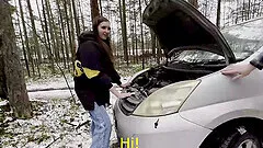 roadside assistance rewarded with car fucking