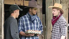 Handsome gay dude enjoys during rough threesome with his friends