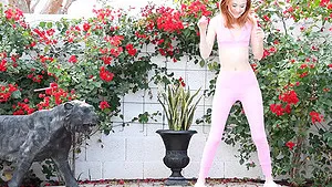 Small boobs redhead amateur Skarlett drops her panties during yoga
