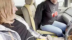 busty girl surprised me while jerking off in the car