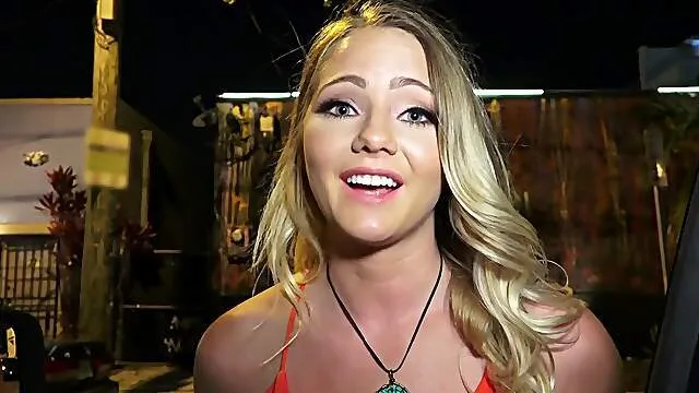 Creamy facial end after this blonde works cock on the backseat