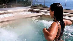 Outdoor dicking by the pool with brunette Betzz & her BF - POV