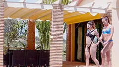 Jade Winter and Lili Veroni enjoy during outdoor group sex