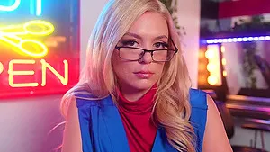 Blonde Barbie Beach enjoys while sucking her coworker's cock