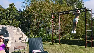 Brunette Freya Parker with small tits riding a hard cock