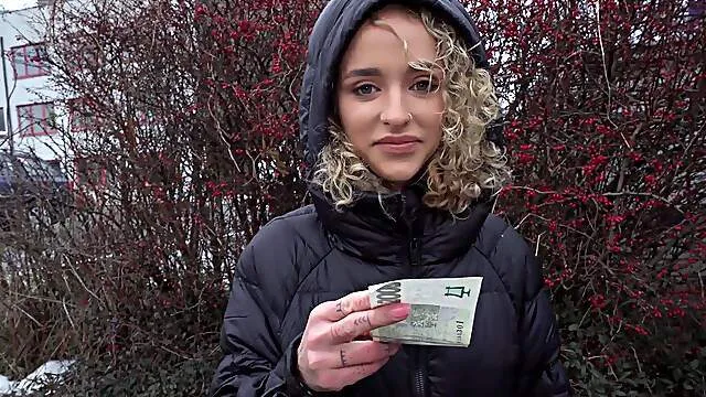 Curly blonde fucks for cash in addictive cam POV