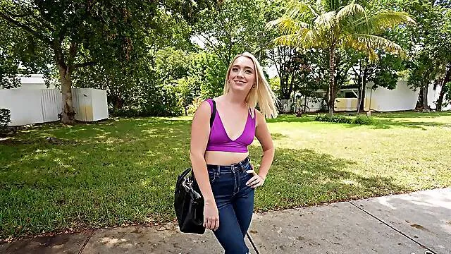 Spicy blonde bends booty to fuck and feel the inches creaming her ass