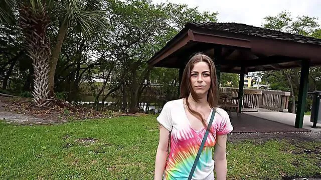 Superb young babe walks into the bang bus for a heavy dose of BBC