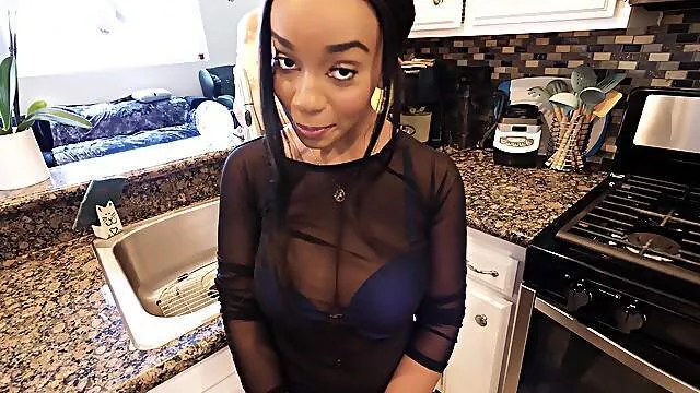 Busty ebony plays generous in slutty POV interracial