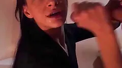 Homemade video of a brunette wife giving her man a blowjob