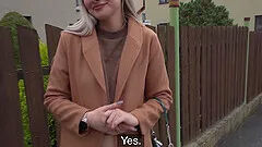 Outdoor foreplay ends with a blonde babe riding a hard cock