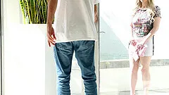 Blonde chick Barbie gives head and gets fucked during casting