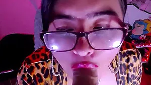 Homemade POV video of a horny brunette getting cum on face