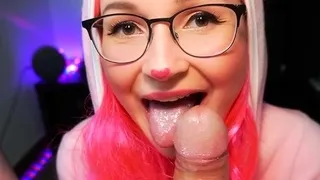 Petite German Step-Sister give POV Blowjob after Cosplay