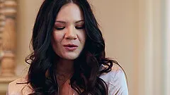 Tattooed Alison Rey enjoys during rough FFM threesome on the sofa