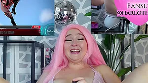 Gamer girl playing with Flying High futa porn game